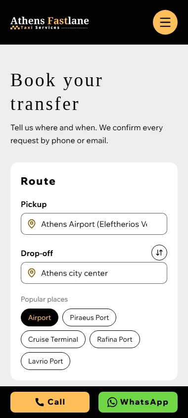 Athens Fast Lane — On mobile, call and WhatsApp stay in reach