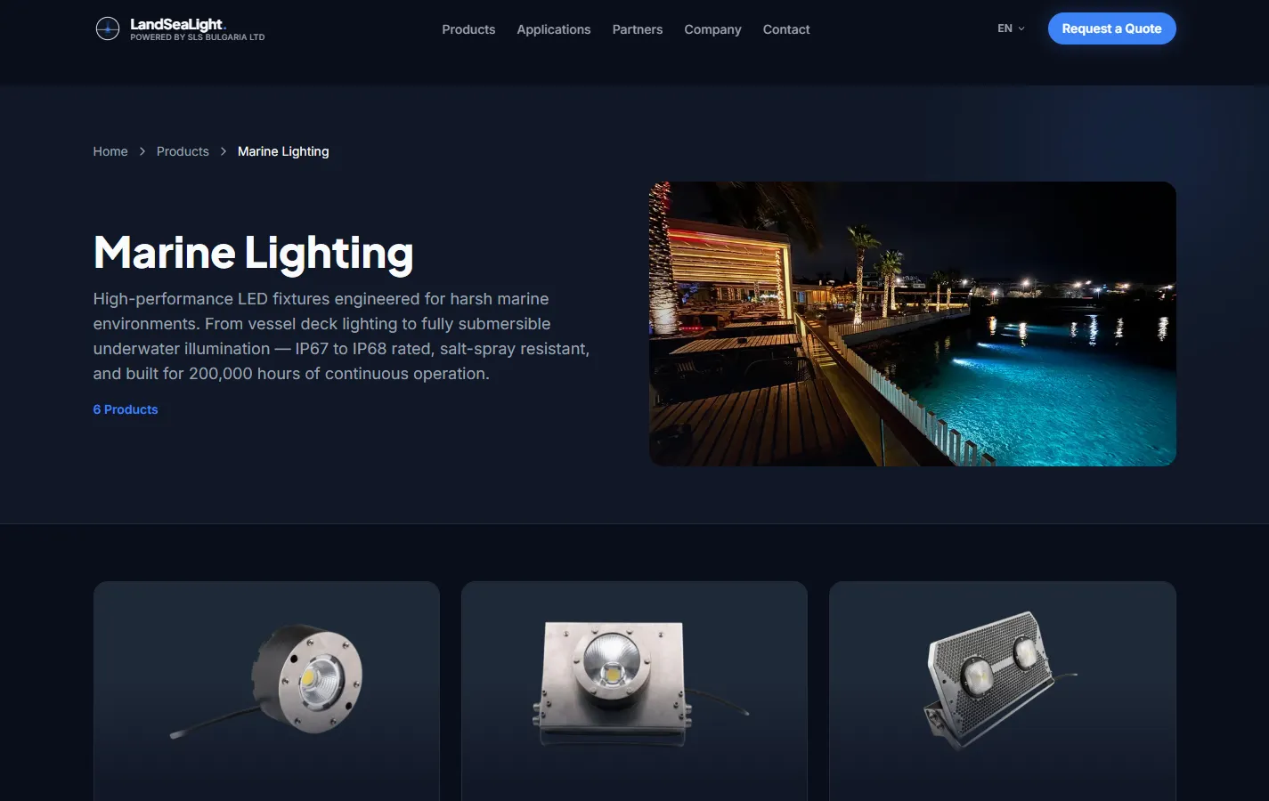 LandSeaLight — Product pages with technical depth